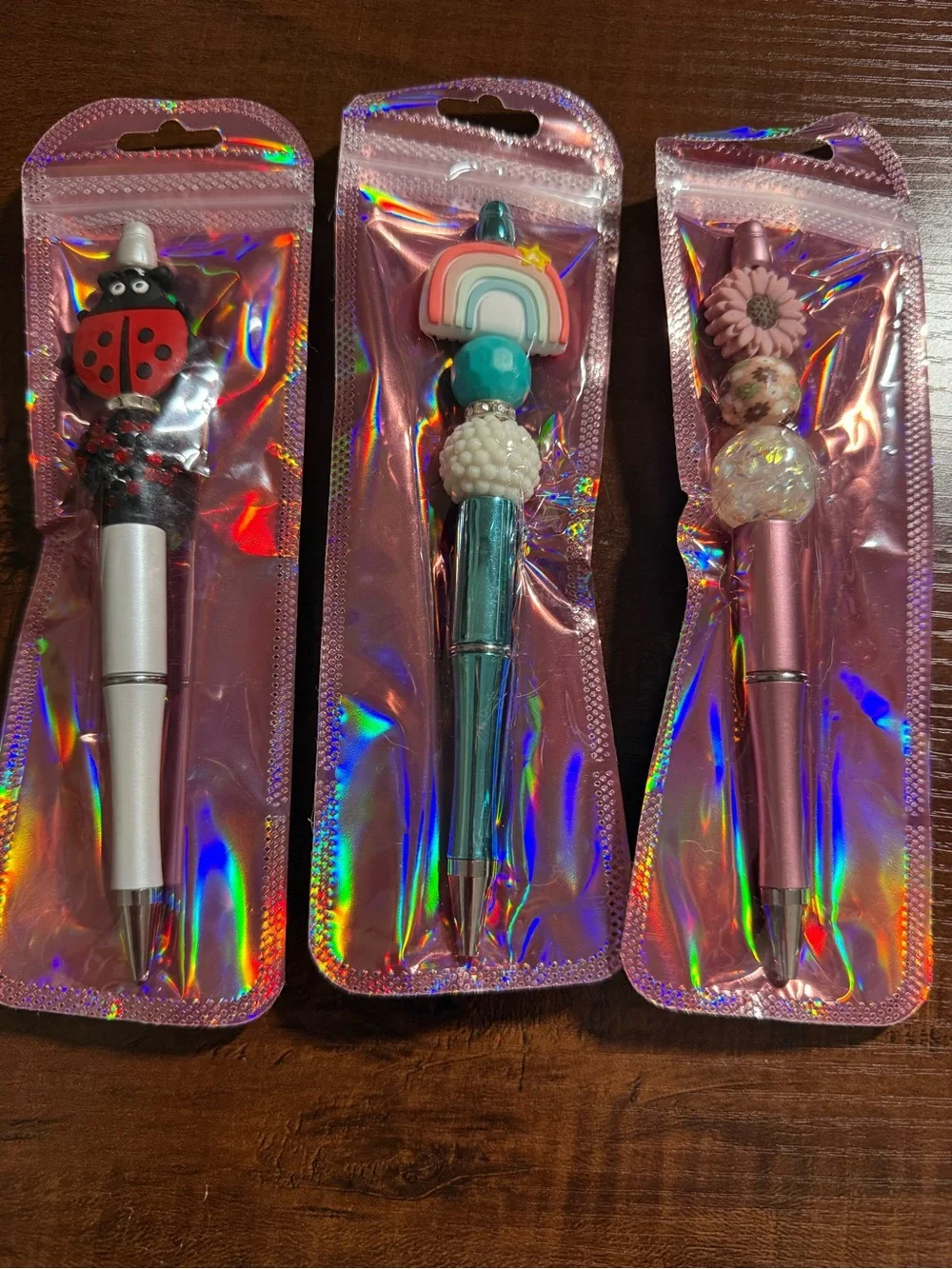 Handmade Beaded Refillable Pen Set - Rainbow, Ladybug and SunFlower Pens *NEW